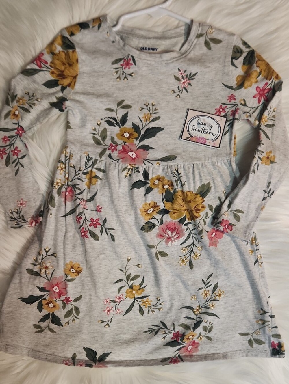 Old Navy Gray Floral Long-Sleeve Dress with Yellow & Pink Flowers - 4T
